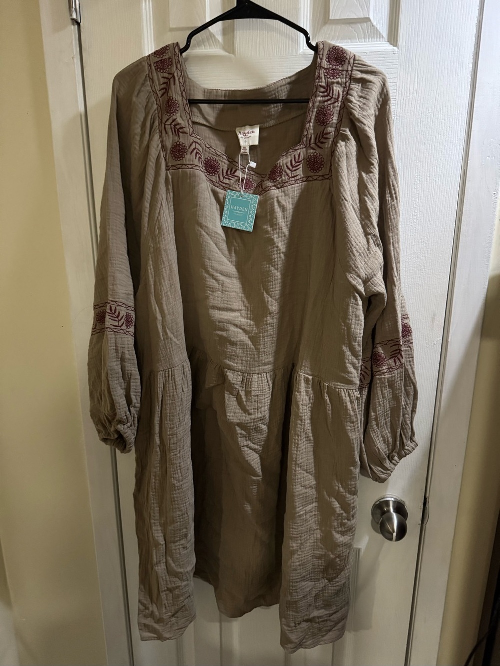 Hayden Los Angeles Embroidered Gauze Babydoll Dress Cream Taupe 1X NWT